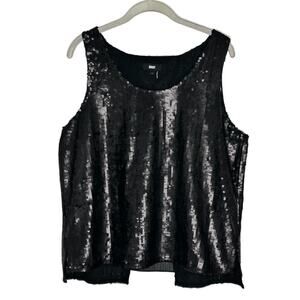 DKNY Women’s Black Sequin Sleeveless Wrap Back Tank Top Size Large